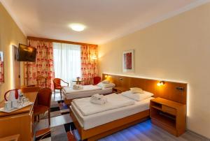 塞尔纳珀苏马维Fontána Lipno的酒店客房设有两张床和一张桌子。