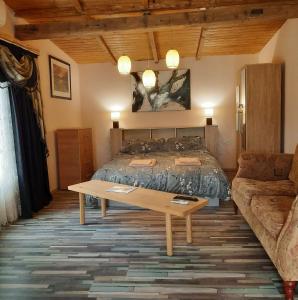 基什孔豪洛什Relax time Vidéken的一间卧室配有一张床和一张沙发