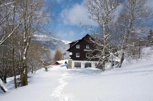 什平德莱鲁夫姆林罗莫卡酒店的雪覆盖的斜坡上的房子