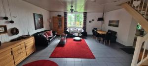 布兰德Ferienwohnung in Brand Finkenhöhe的带沙发和红色地毯的客厅