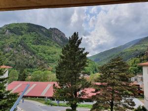 里贝斯的弗里瑟Apartament Vall de Ribes的从山景小镇的窗户上可欣赏到风景