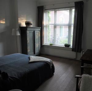 ZuidhornDe oude dokterspraktijk的一间卧室设有一张床和一个大窗户