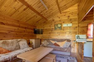 波拉齐克Domki Nad Potokiem的小木屋客厅设有木制天花板