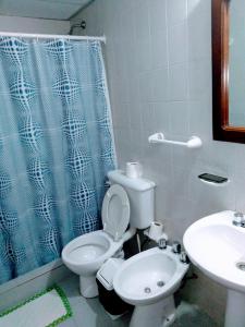 梅洛Hotel Altos del Rincon的一间带卫生间和水槽的浴室