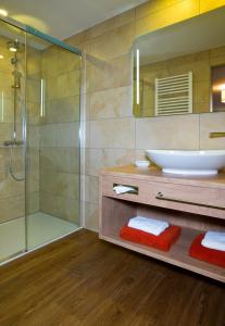 格拉弗瑙卢森布里克旅馆的一间带水槽和淋浴的浴室