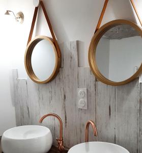 武夫赖La Trog'Laudy gîte 4 étoiles au coeur des vignes的浴室设有两面镜子和盥洗盆