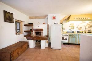 特伦塔Wild flower cottage in Trenta的厨房配有白色冰箱和炉灶。