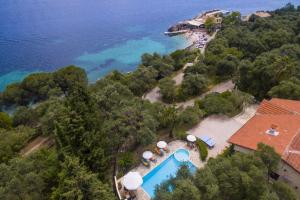 尼萨基奥Villa Irini Nissaki Corfu Beach Villa的享有带游泳池的度假村的空中景致