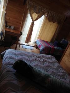 圣赫拉多德多塔Cabañas San gerardo的一间卧室配有一张床、一张书桌和一个窗户。