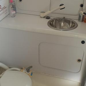 鲁西隆地区卡内Sea Guesthouse的飞机上带水槽和卫生间的浴室