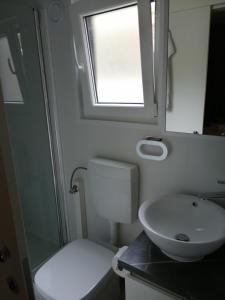 比奥格勒·纳·莫鲁Mobile Home Mali raj的一间带水槽和卫生间的浴室以及窗户。