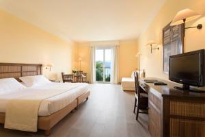 阿伦扎诺蓬塔圣马蒂诺酒店的一间卧室配有一张床和一张书桌及电视
