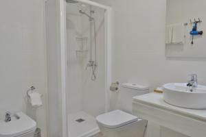 科尔多瓦SunShine Cruz Conde的带淋浴、卫生间和盥洗盆的白色浴室
