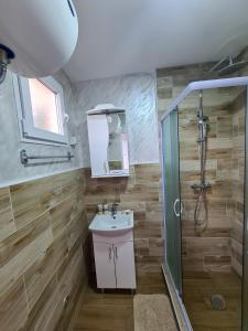 下米拉诺瓦茨Apartmani Kuljanin的一间带水槽和淋浴的浴室