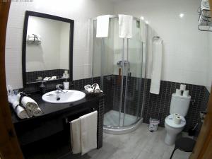 瓜达卢佩米拉于斯特旅游公寓 的带淋浴、盥洗盆和卫生间的浴室