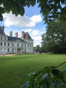 Saint-HerblonChateau L' Escale的一座大型白色房子,设有大片草地