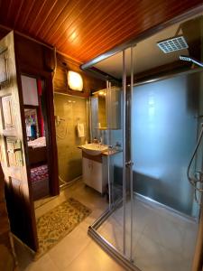 里泽Kaf Dagi Konak Hotel的带淋浴和盥洗盆的浴室
