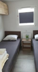 DirkshornHolidays in Dirkshorn (Park de Horn 613)的一间卧室设有两张单人床和一个窗户。