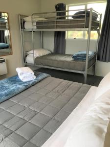 旺格努伊旺格努伊河十大假日公园酒店的一间卧室设有两张双层床和一扇窗户。