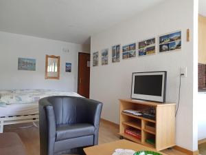 塔什Apartment Castor und Pollux-2 by Interhome的一间带椅子、电视和床的房间