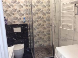 敖德萨Сдам квартиру у моря Элегия парк Аркадия的浴室里设有玻璃门淋浴
