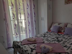 波达卡Apartmani Stanković的一间卧室配有带毛巾的床和窗户。