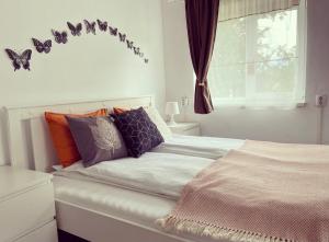 HăţăgelCountry House Hățăgel的卧室配有一张床上的蝴蝶壁床。