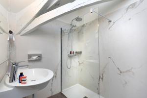阿姆博斯米尼姆庄园酒店的带淋浴和盥洗盆的白色浴室