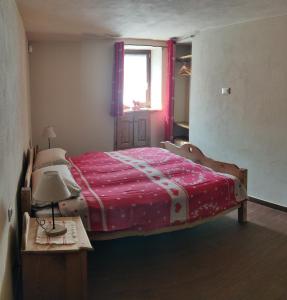 奥斯塔CASA VACANZE CLO 3 CAMERE 2 BAGNI的一间卧室配有一张带红色毯子的大床