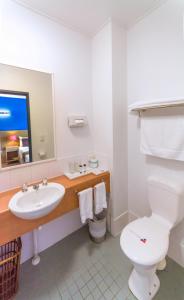 凯恩斯珊瑚树酒店的一间带水槽、卫生间和镜子的浴室