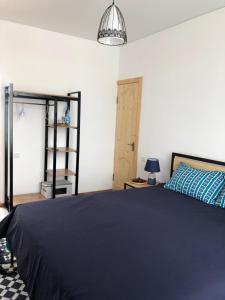 乔尔蓬阿塔Family Guest House的一间卧室配有一张带蓝色毯子的大床