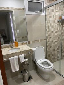 亚松森Asuncion Gracia Suites的浴室配有卫生间、盥洗盆和淋浴。