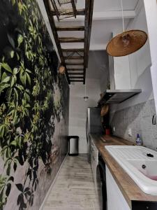 马赛Jardin Vieux Port Panier的厨房设有水槽和植物墙