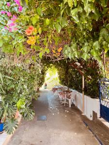阿彻奇洛斯阿芙罗狄蒂膳食公寓的花园内带桌子和鲜花的拱门