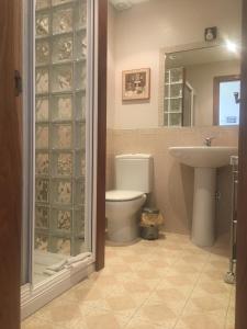 RalesLA CASONA DE RALES VILLAVICIOSA的一间带卫生间、水槽和镜子的浴室