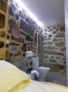 TravassosCasa do Doutor Palheiro的带淋浴和卫生间的石质浴室
