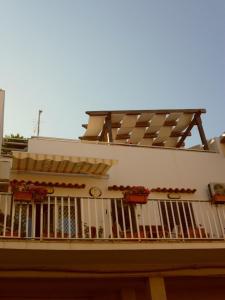多纳卢卡他Ondulna的白色的建筑,带有种有植物的阳台
