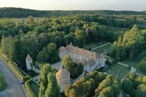 SenlisseChâteau de la Cour Senlisse的享有树木和道路的城堡的空中景致