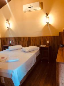 布鲁马迪纽Pousada Villa da Serra的卧室配有一张带空调的壁床。