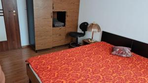 阿拉德ARAD Chic Apartament UTA的一间卧室配有一张红色棉被的床