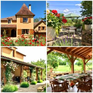 La Chapelle-AubareilLes Cèdres du Linard, Chambres d'Hôtes B&B Near Lascaux, Montignac, Sarlat-la-Canéda, Dordogne的房屋和花园照片的拼合