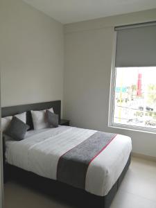 阿瓜斯卡连特斯Vive Place的一间卧室设有一张大床和窗户