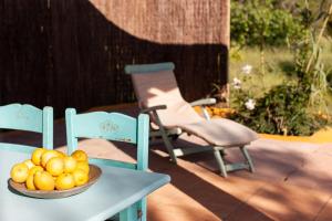 圣卡洛斯Agroturismo Casa Morna Ibiza的椅子旁边的桌子上放一碗水果