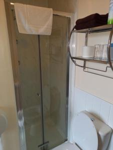 韦茅斯克罗夫顿宾馆的带淋浴和白色卫生间的浴室