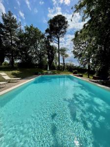 圣彼得罗-泰尔梅堡Villa Resta & Dependance的庭院里的一个蓝色海水游泳池