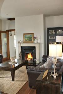 Ross PortCozy & Remote Hideaway Gintys Cottage的带沙发和壁炉的客厅