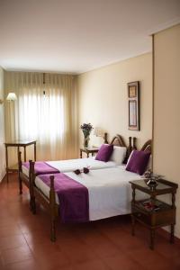 埃尔希耶戈埃西耶格别墅酒店的一间卧室配有一张带紫色床单的大床