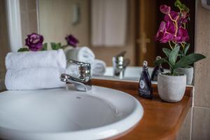 埃尔希耶戈埃西耶格别墅酒店的浴室设有水槽、镜子和鲜花