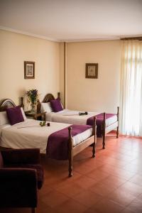 埃尔希耶戈埃西耶格别墅酒店的紫色床单的客房内的两张床
