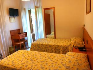 维罗纳桑米歇利酒店的酒店客房,设有两张床和镜子